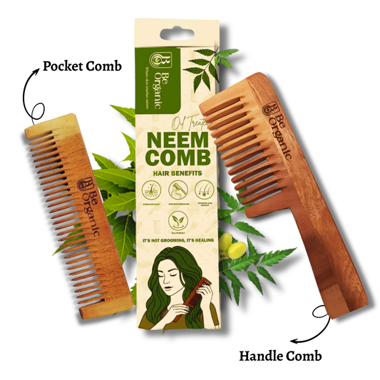 Kachi Neem Oil Treated Neem Comb Combo | Herbal Handle & Pocket Comb Soaked in Neem & Virgin Coconut Oil for Strong, Healthy Hair