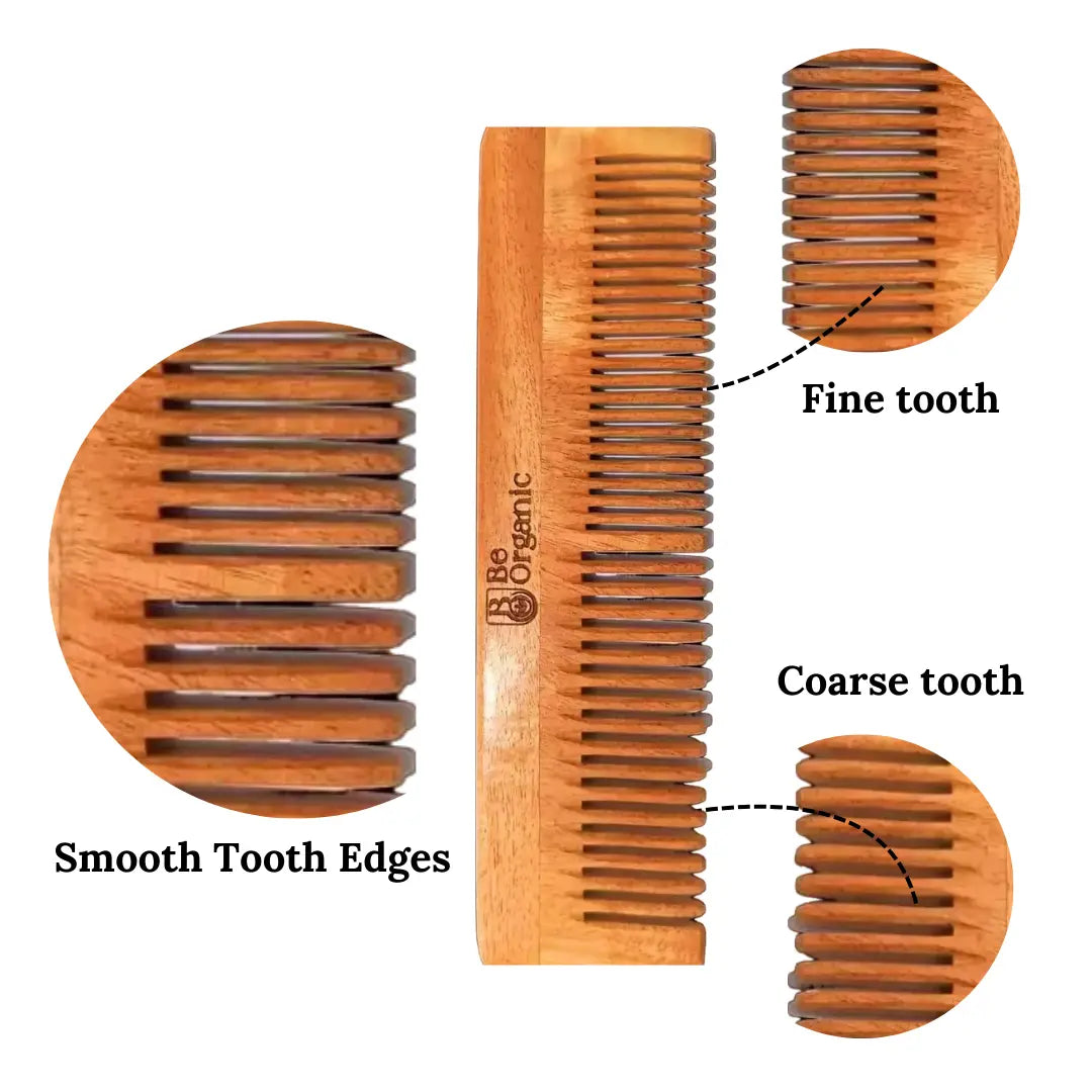 Dual Tooth Neem Comb Made with Pure Young Neem Soaked in Oil for 72 Hrs Be Organic