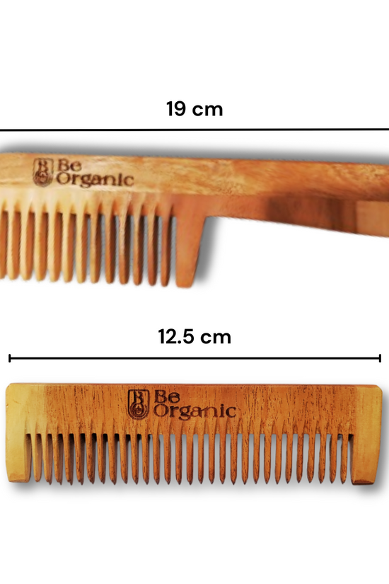 Kachi Neem Oil Treated Neem Comb Combo | Herbal Handle & Pocket Comb Soaked in Neem & Virgin Coconut Oil for Strong, Healthy Hair