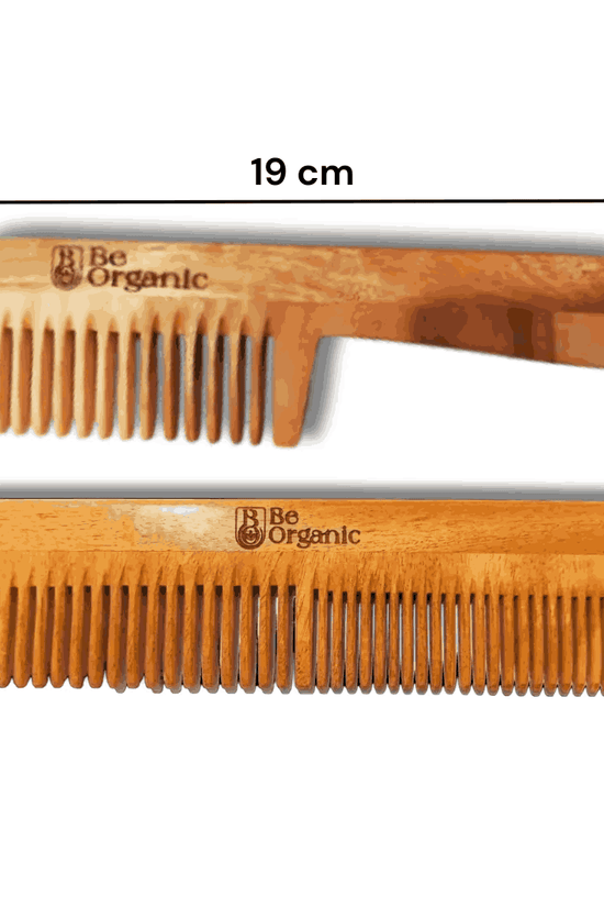 Neem Comb Combo of 2 (Handle + Dual Tooth) | Pure Neem Wood Be Organic
