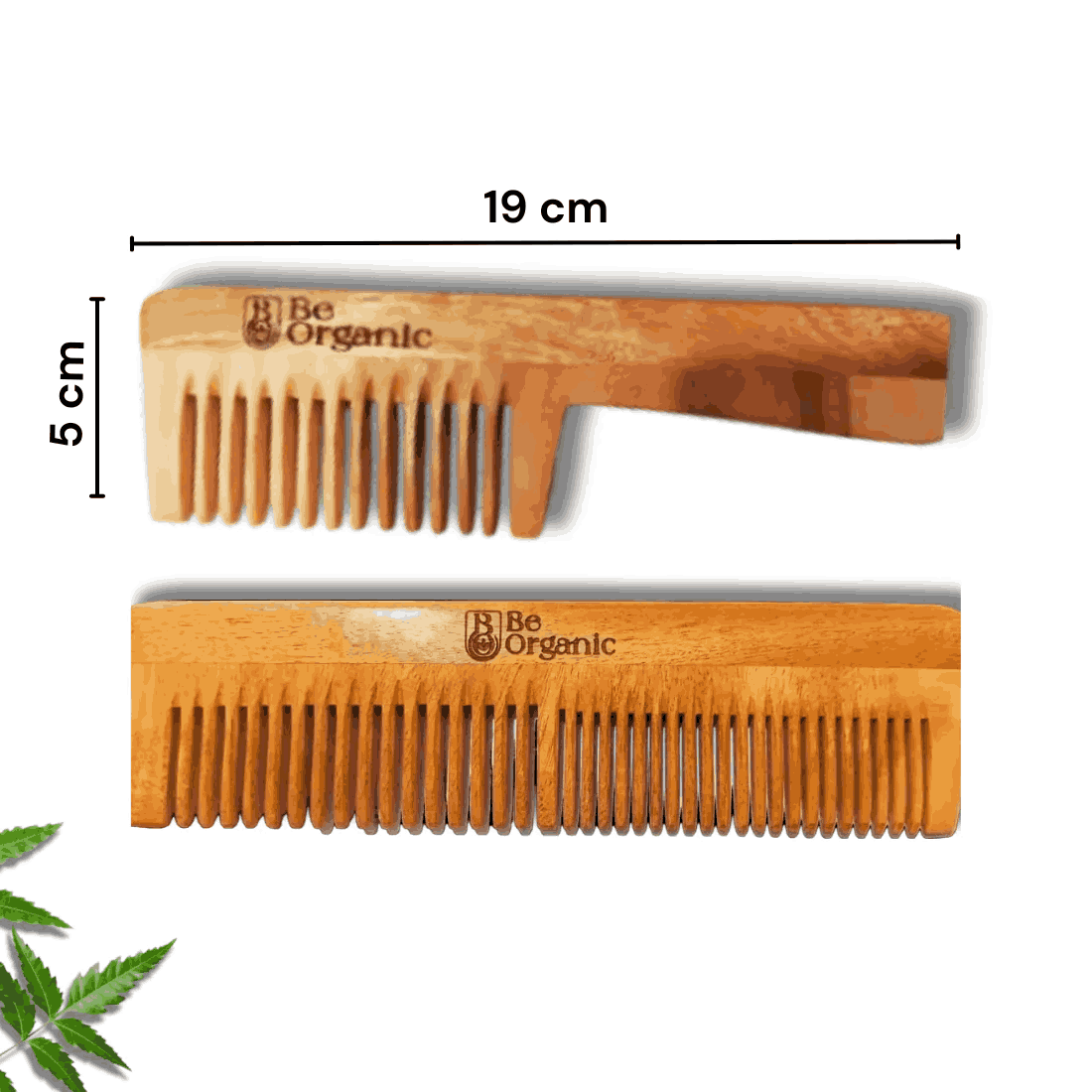 Neem Comb Combo of 2 (Handle + Dual Tooth) | Pure Neem Wood Be Organic