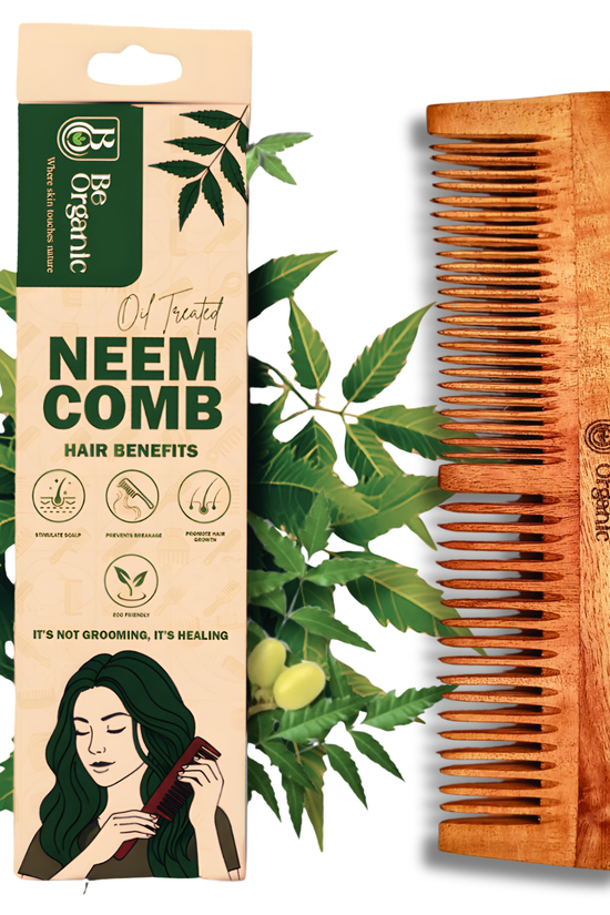 Dual Tooth Neem Wood Comb for Hair Fall & Dandruff | Be Organic