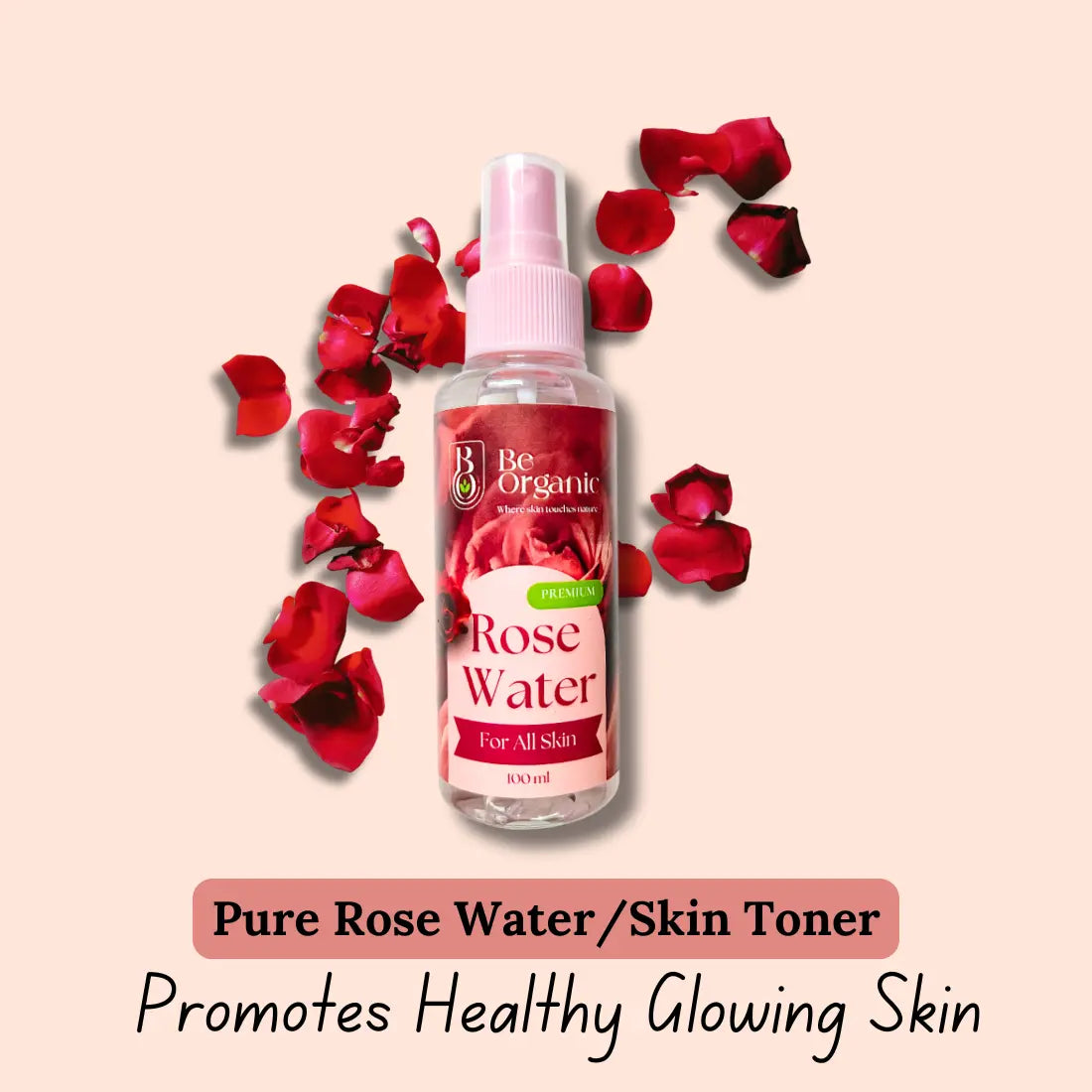 100% Pure Organic Rose Water for Face, Skin 100ml Be Organic