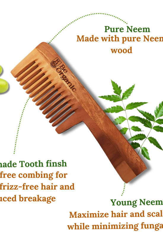 Neem Wood Comb Combo – Dual Tooth Handle & Pocket Combs | Be Organic Be Organic