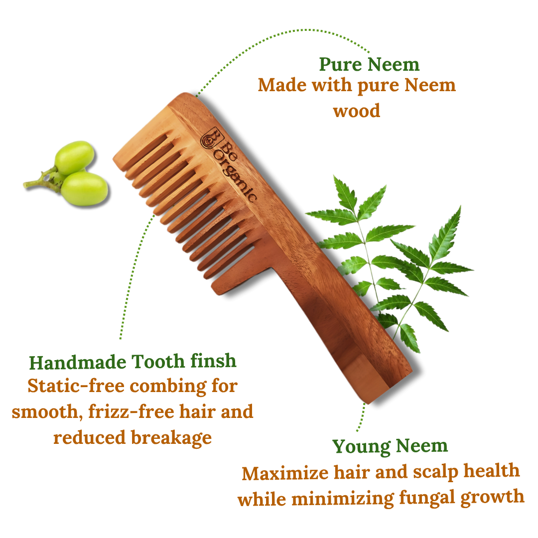 Neem Wood Comb Combo – Dual Tooth Handle & Pocket Combs | Be Organic Be Organic