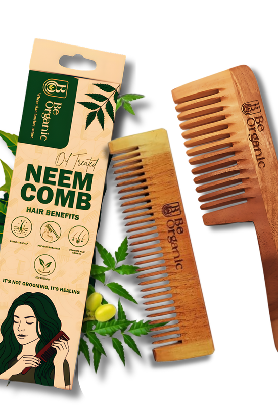 Kachi Neem Oil Treated Neem Comb Combo | Herbal Handle & Pocket Comb Soaked in Neem & Virgin Coconut Oil for Strong, Healthy Hair