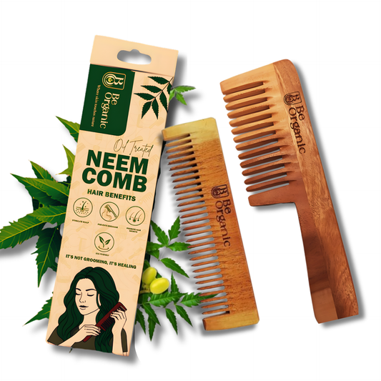 Kachi Neem Oil Treated Neem Comb Combo | Herbal Handle & Pocket Comb Soaked in Neem & Virgin Coconut Oil for Strong, Healthy Hair
