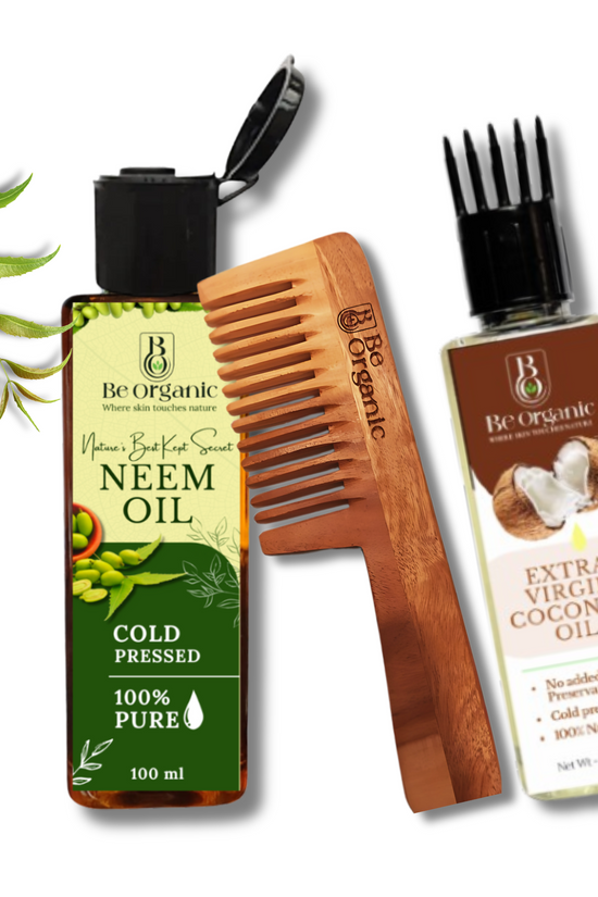 Natural hair and scalp care kit – Neem Oil, Virgin Coconut Oil, Neem Comb | Be Organic