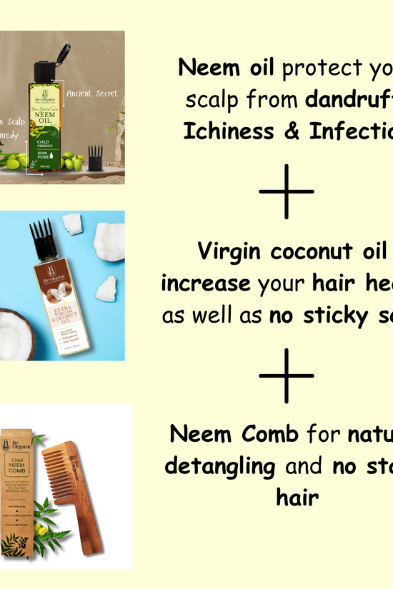 Ayurvedic hair care trio: Neem Oil, Virgin Coconut Oil, and Neem Comb set | Be Organic
