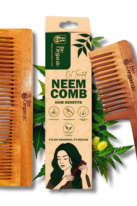 Neem Comb Combo of 2 (Handle + Dual Tooth) | Pure Neem Wood