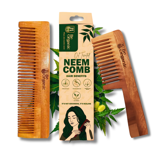 Neem Comb Combo of 2 (Handle + Dual Tooth) | Pure Neem Wood