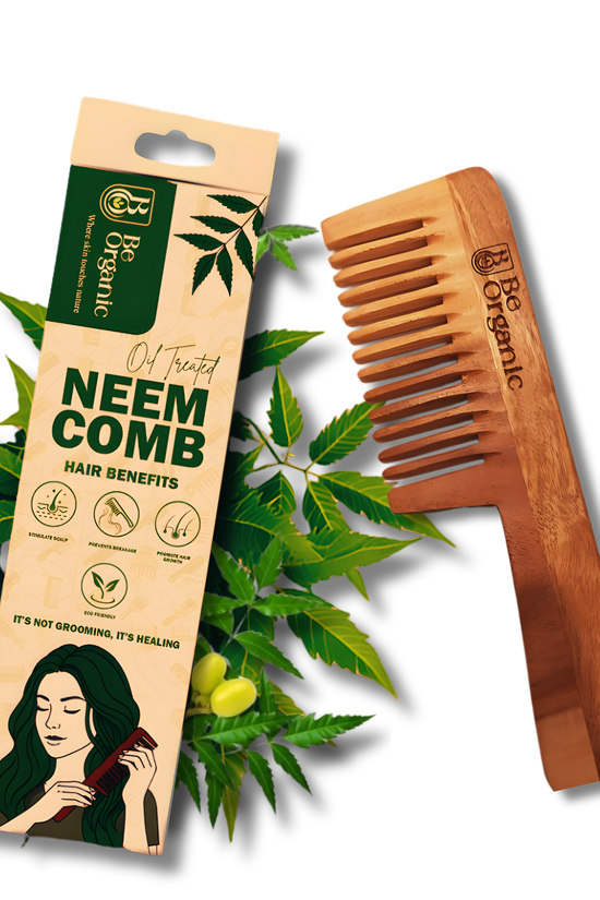 Neem Wood Comb – Wide Tooth Handle Comb | Anti-Frizz & Hair Fall Control