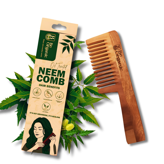 Neem Wood Comb – Wide Tooth Handle Comb | Anti-Frizz & Hair Fall Control