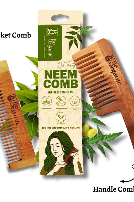 Kachi Neem Oil Treated Neem Comb Combo | Herbal Handle & Pocket Comb Soaked in Neem & Virgin Coconut Oil for Strong, Healthy Hair