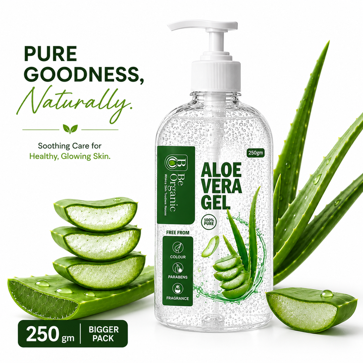 Be Organic 100% Pure Aloe Vera Gel for Skin & Hair - Hydrating & Soothing (250g)