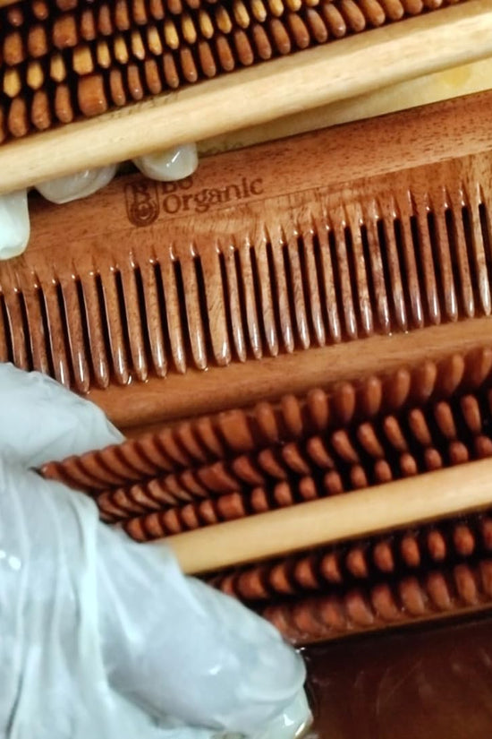 Kachi Neem Oil Treated Neem Comb Combo | Herbal Handle & Pocket Comb Soaked in Neem & Virgin Coconut Oil for Strong, Healthy Hair