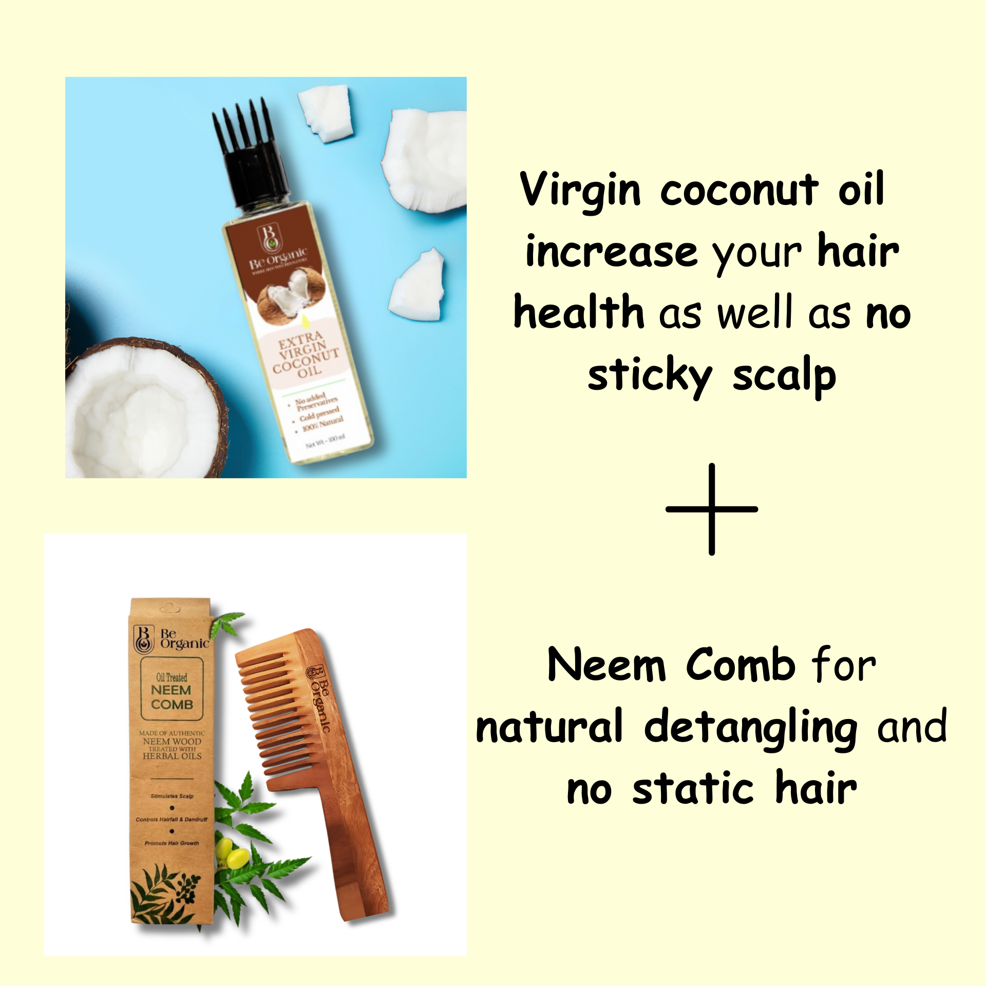 Virgin Coconut Oil with Neem Comb – chemical-free hair nourishment set