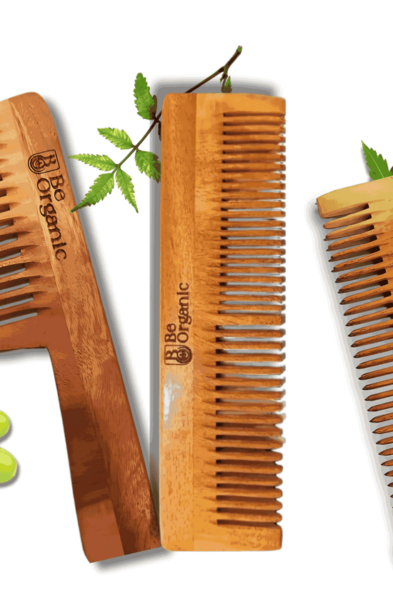 Neem Wood Comb Combo – Dual Tooth Handle & Pocket Combs | Be Organic Be Organic