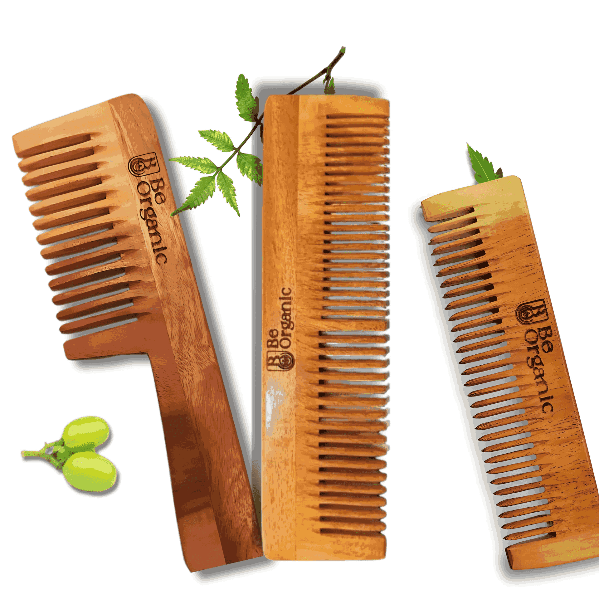 Neem Wood Comb Combo – Dual Tooth Handle & Pocket Combs | Be Organic Be Organic
