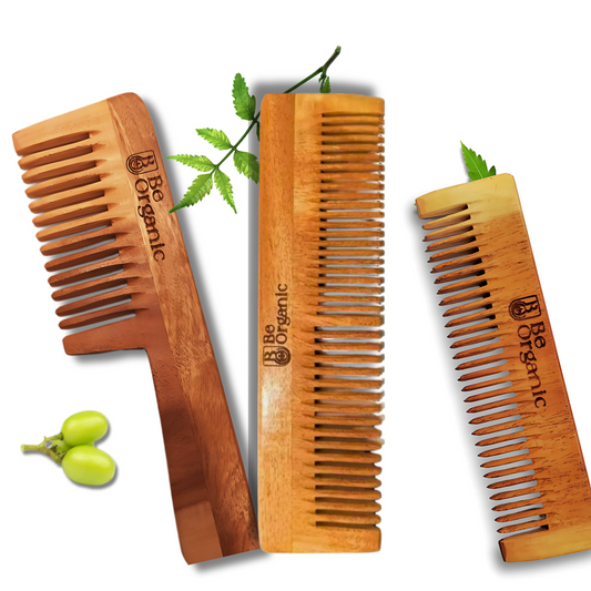 Neem Wood Comb Combo – Dual Tooth Handle & Pocket Combs | Be Organic Be Organic