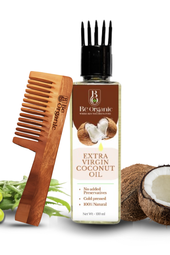 Be Organic combo of Virgin Coconut Oil and Neem Wood Comb for natural hair care