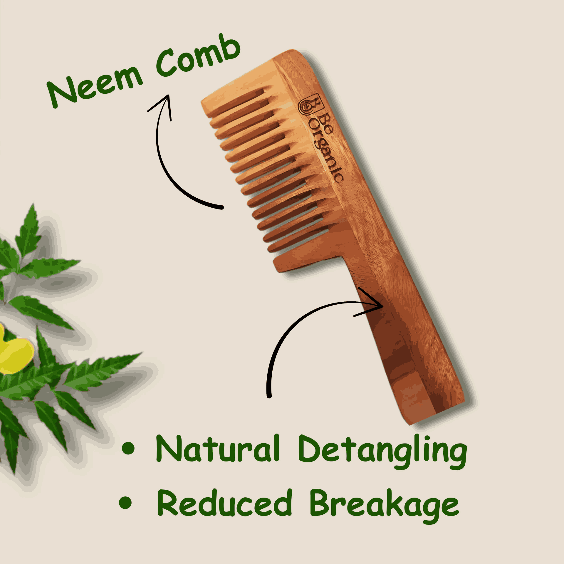 Be Organic Head to Toe Care Combo – Neem Comb & Pumice Stone for Scalp and Foot Care Be Organic