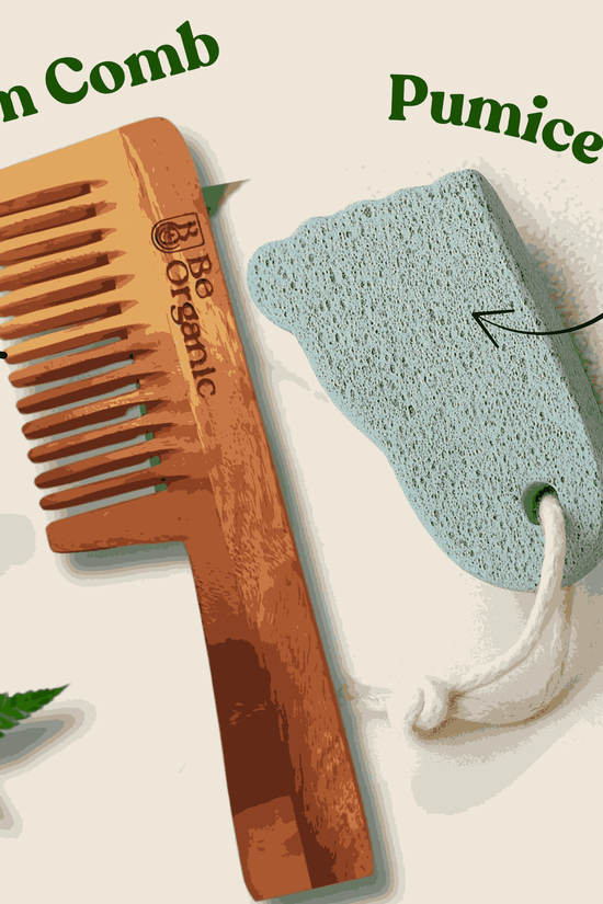 Be Organic Head to Toe Care Combo – Neem Comb & Pumice Stone for Scalp and Foot Care Be Organic