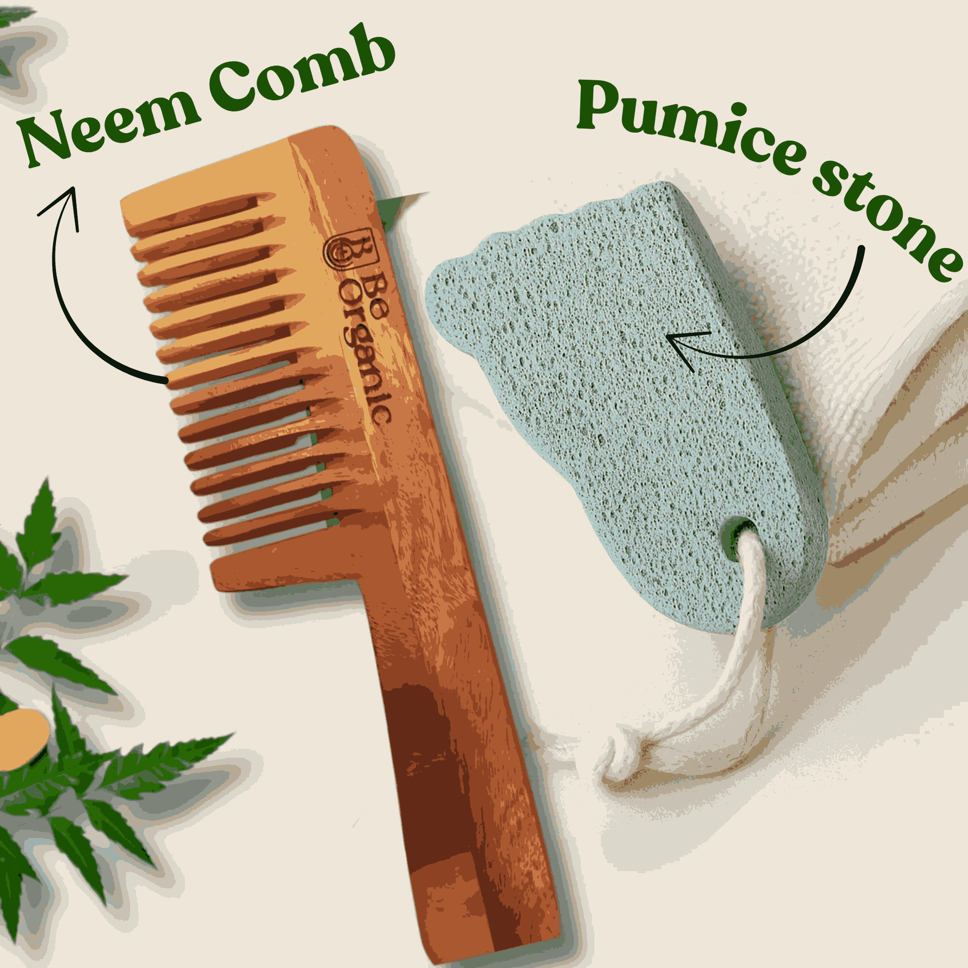 Be Organic Head to Toe Care Combo – Neem Comb & Pumice Stone for Scalp and Foot Care Be Organic