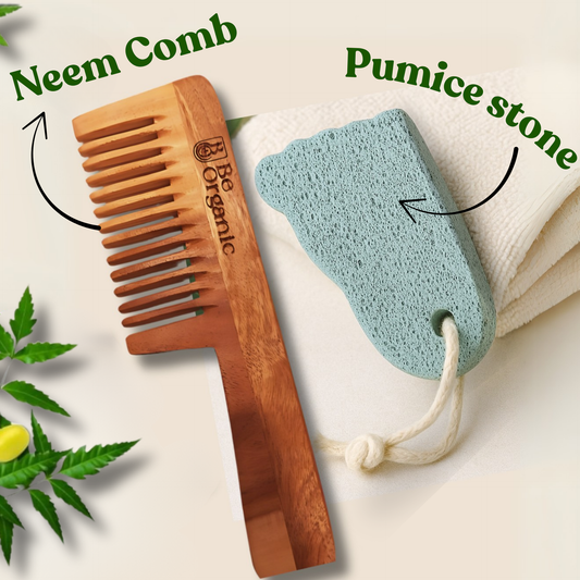 Be Organic Head to Toe Care Combo – Neem Comb & Pumice Stone for Scalp and Foot Care Be Organic