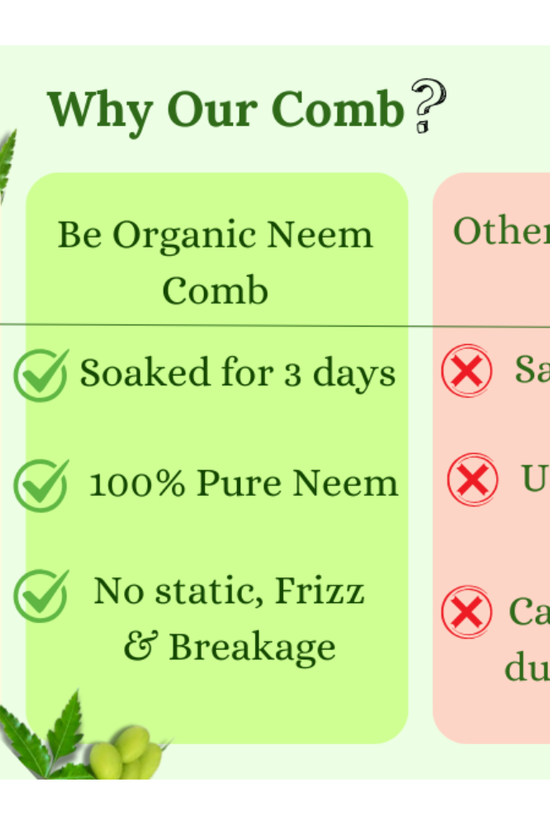 Kachi Neem Oil Treated Neem Comb Combo | Herbal Handle & Pocket Comb Soaked in Neem & Virgin Coconut Oil for Strong, Healthy Hair