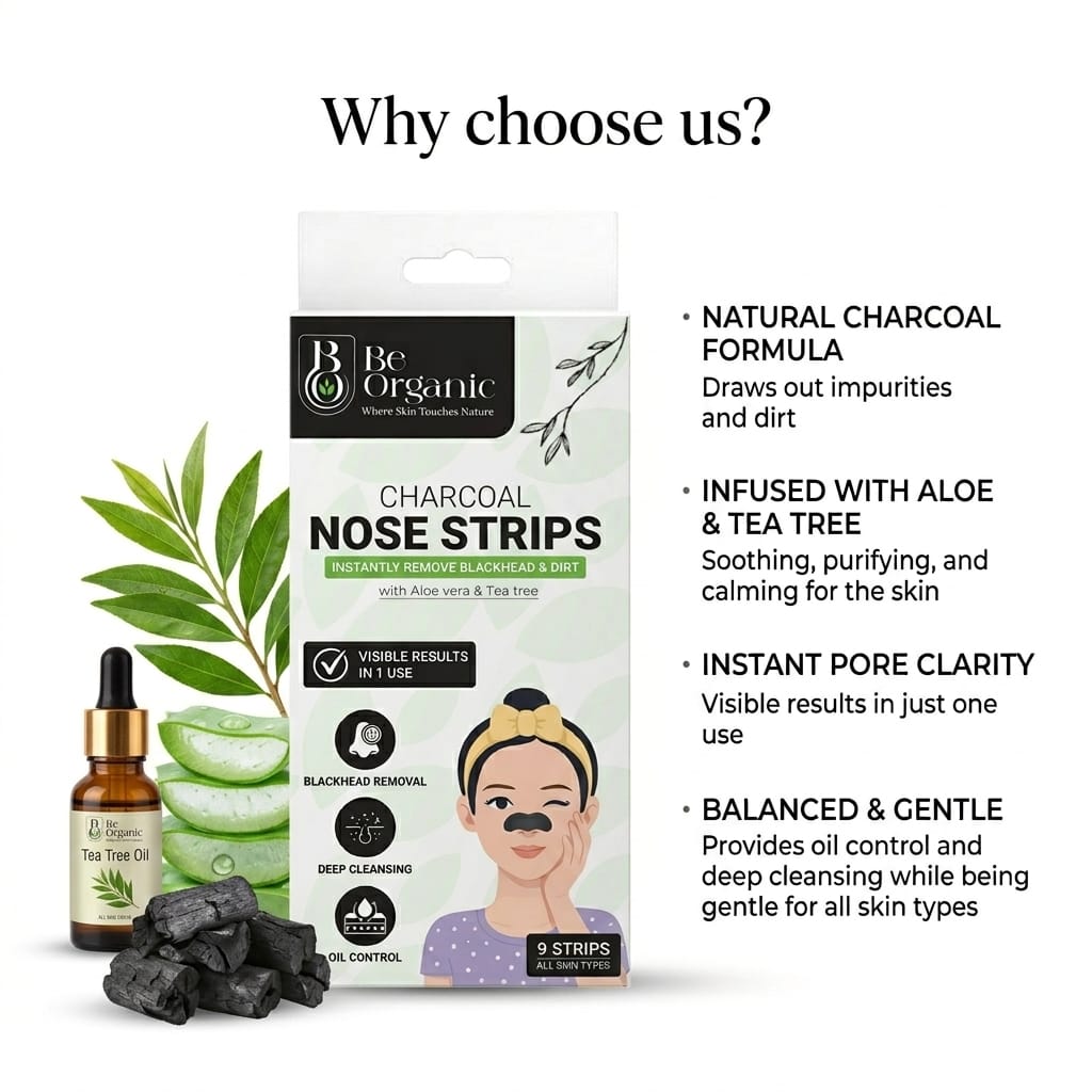 Be Organic Blackhead Remover Charcoal Nose Strips (Pack of 9)