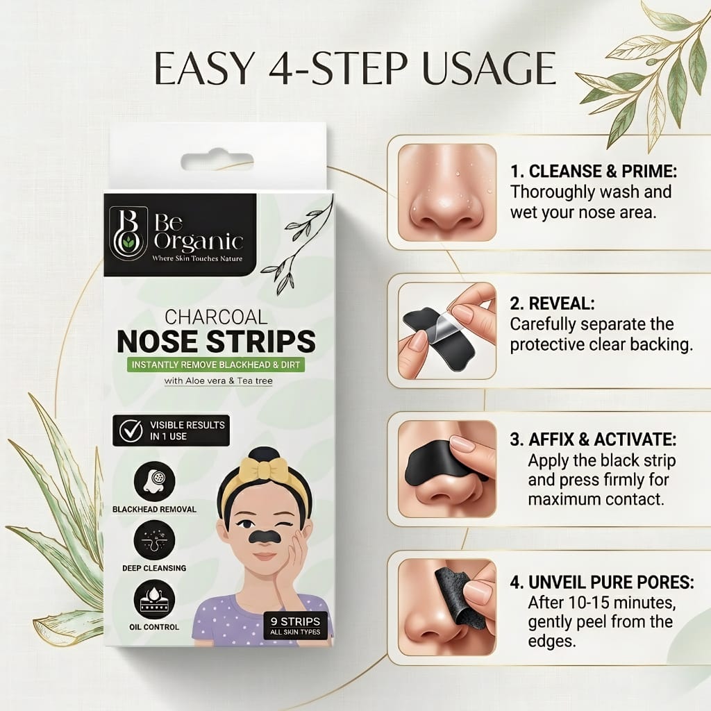 Be Organic Blackhead Remover Charcoal Nose Strips (Pack of 9)