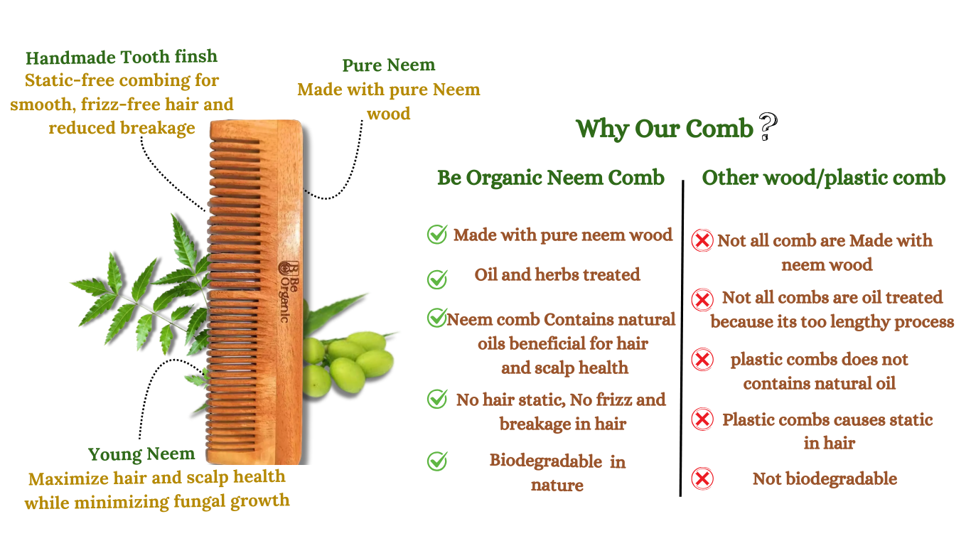 Be Organic handmade neem wooden comb for natural hair care