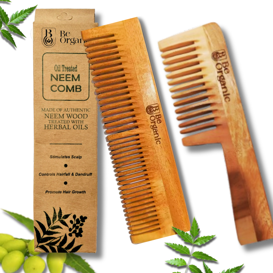  Herbal neem wood combs combo for hair growth and frizz control