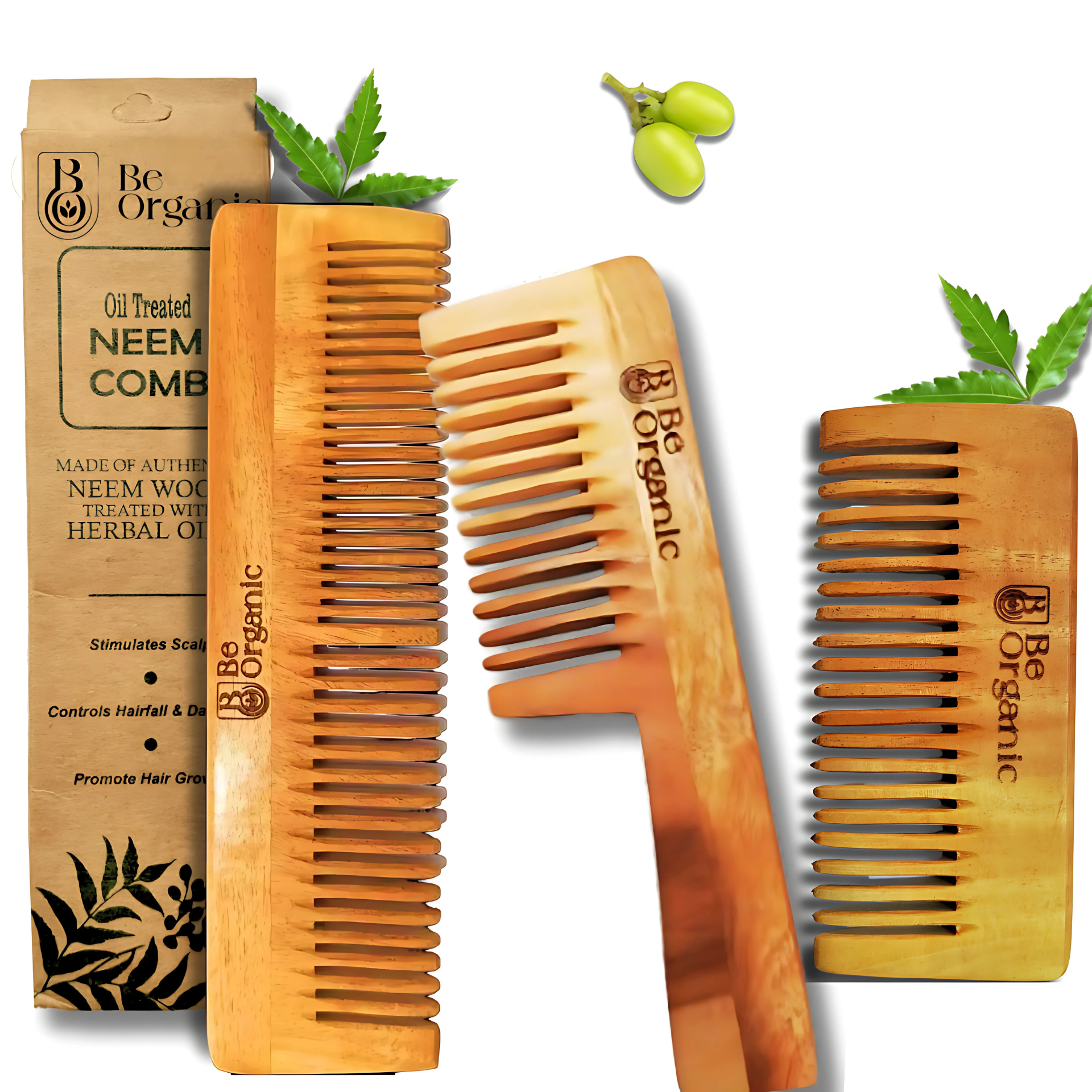 Natural Wooden Handle Comb Made from Young Neem Wood 