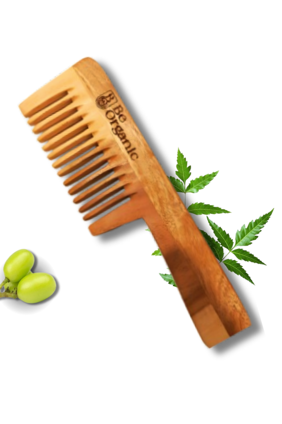 Neem Wood Handle Comb – Wide Tooth | Anti-Frizz & Hair Fall Control - Be Organic