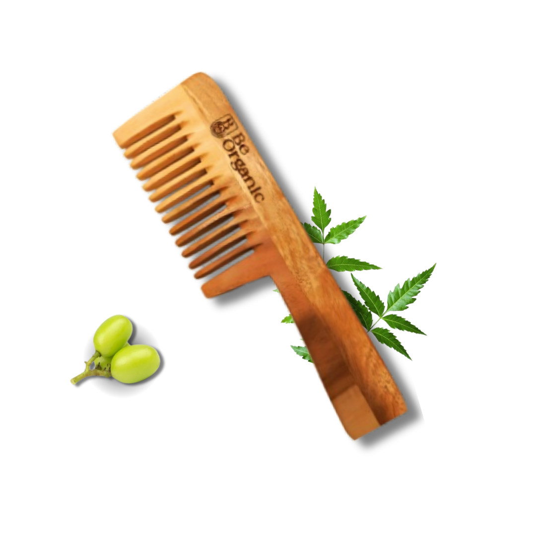 Neem Wood Handle Comb – Wide Tooth | Anti-Frizz & Hair Fall Control - Be Organic