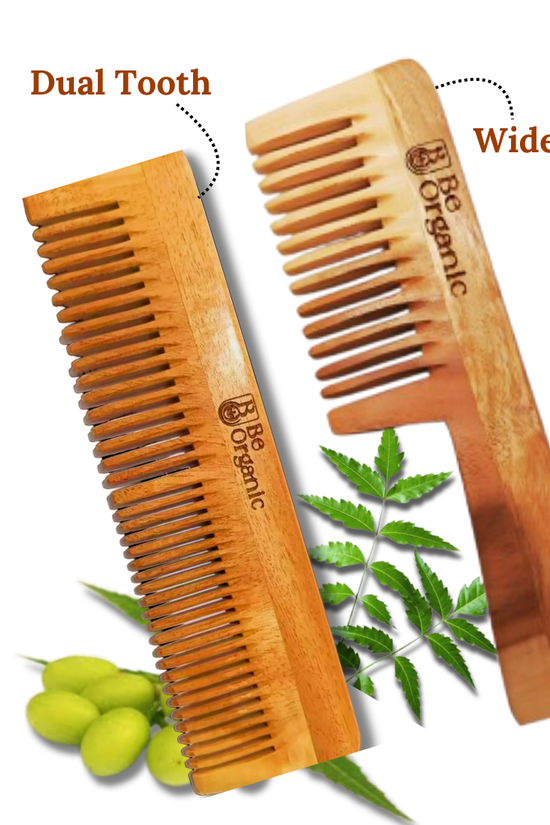  Neem wood comb combo with handle and dual tooth comb for scalp care