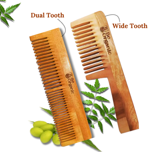  Neem wood comb combo with handle and dual tooth comb for scalp care