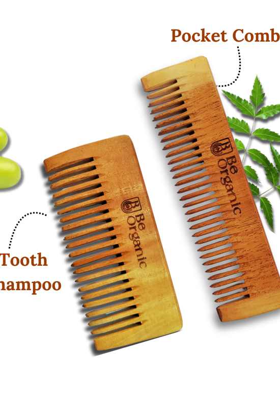  Natural neem wood dual-tooth handle comb for hair fall control