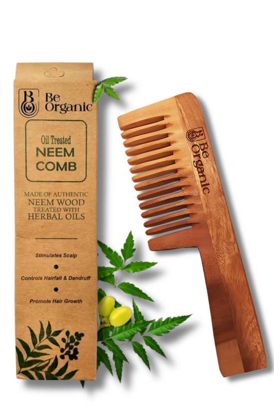 Neem Wood Handle Comb – Wide Tooth | Anti-Frizz & Hair Fall Control - Be Organic