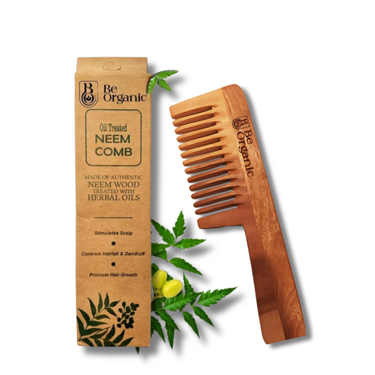 Neem Wood Handle Comb – Wide Tooth | Anti-Frizz & Hair Fall Control - Be Organic