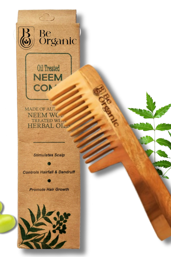 Neem Wood Handle Comb – Wide Tooth | Anti-Frizz & Hair Fall Control - Be Organic