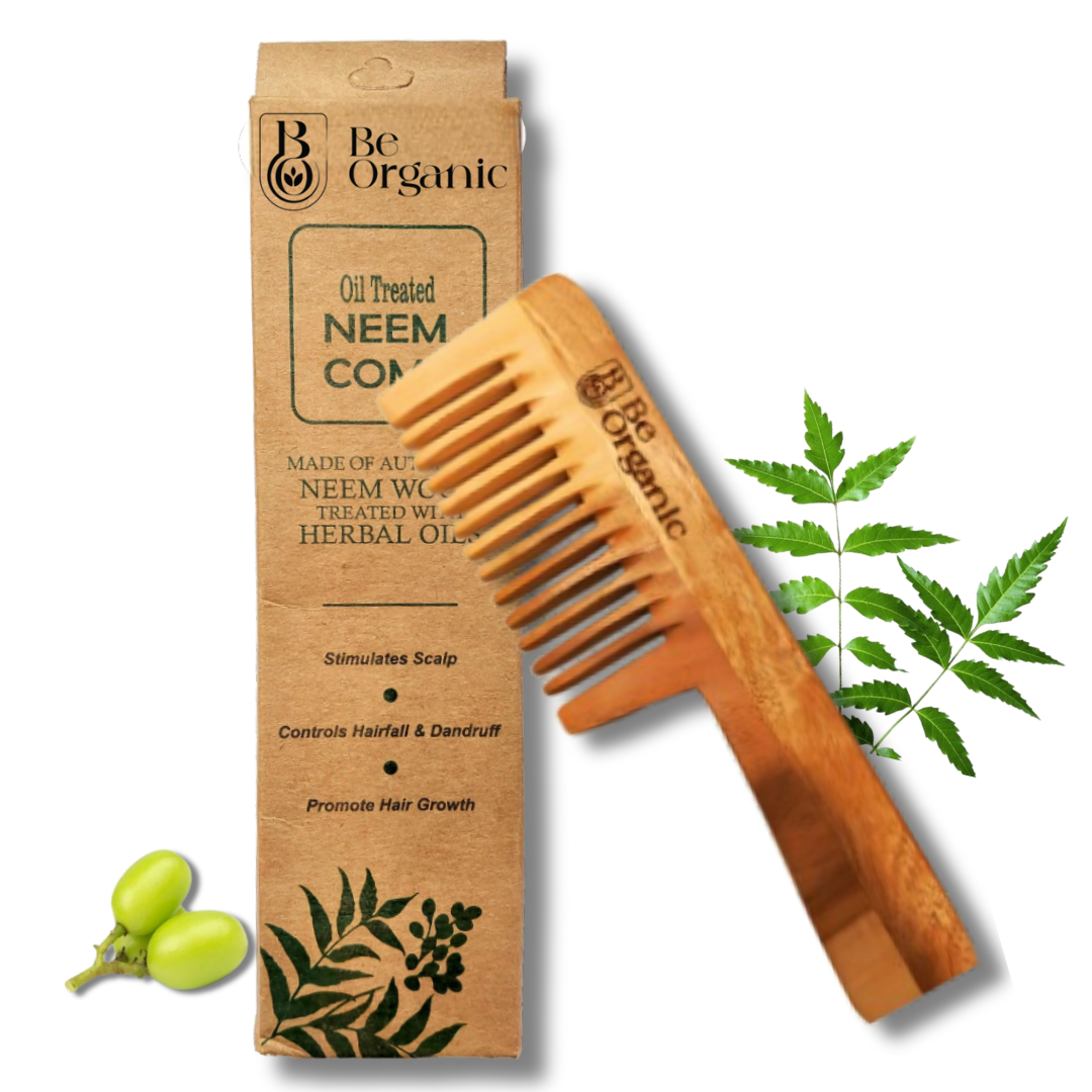 Neem Wood Handle Comb – Wide Tooth | Anti-Frizz & Hair Fall Control - Be Organic