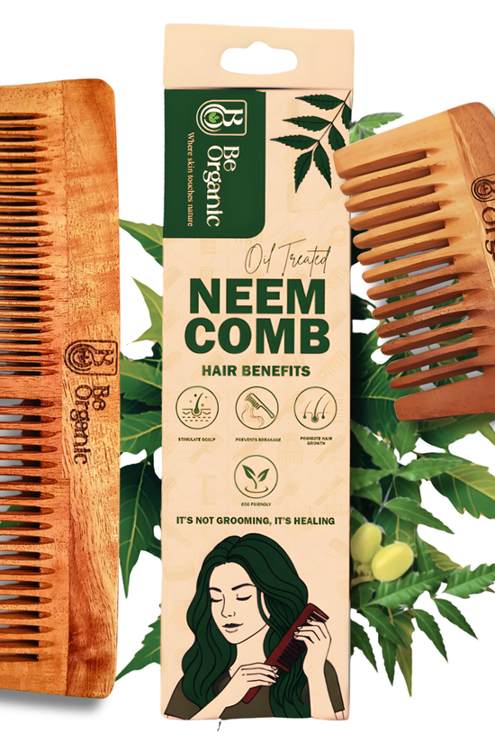 Neem Comb Combo of 2 (Handle + Dual Tooth) | Pure Neem Wood