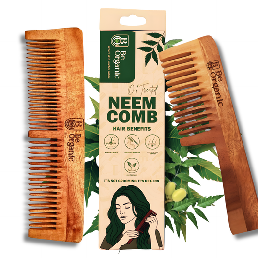 Neem Comb Combo of 2 (Handle + Dual Tooth) | Pure Neem Wood