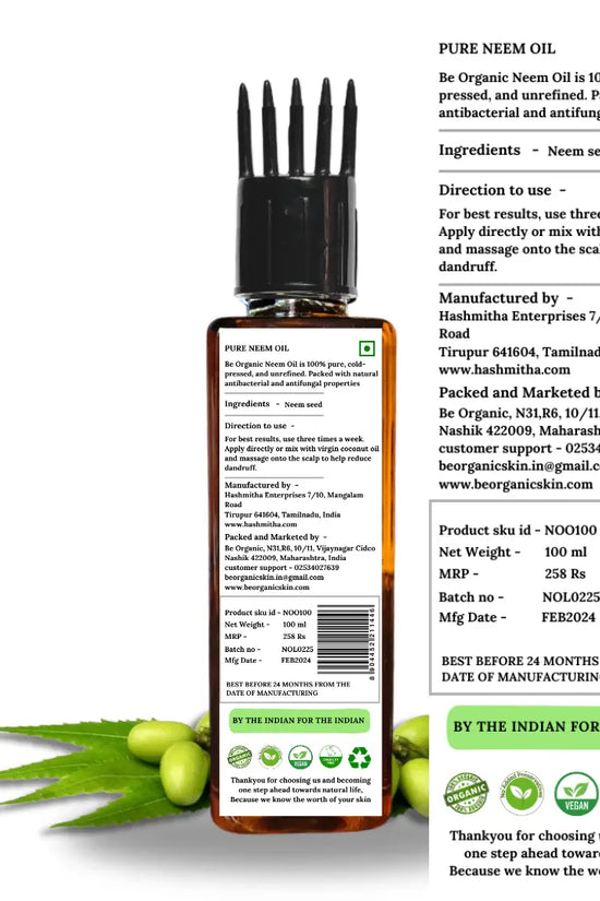 Cold Pressed Neem Oil for Hair, Skin & Scalp – 100% Pure | Be Organic Be Organic