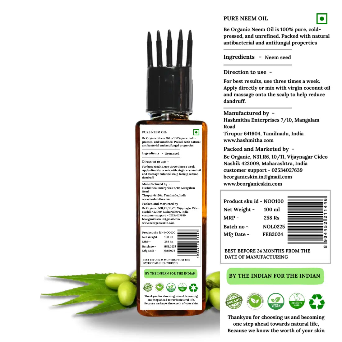 Cold Pressed Neem Oil for Hair, Skin & Scalp – 100% Pure | Be Organic Be Organic