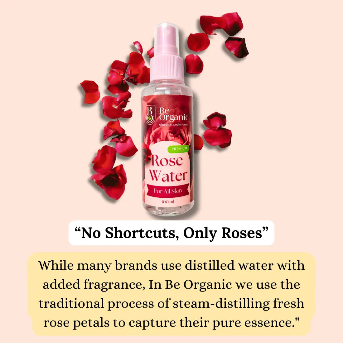 100% Pure Organic Rose Water for Face, Skin 100ml Be Organic