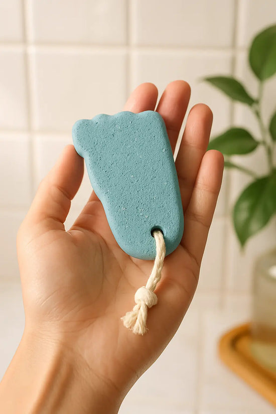 Pumice stone used to exfoliate feet and remove calluses during home pedicure